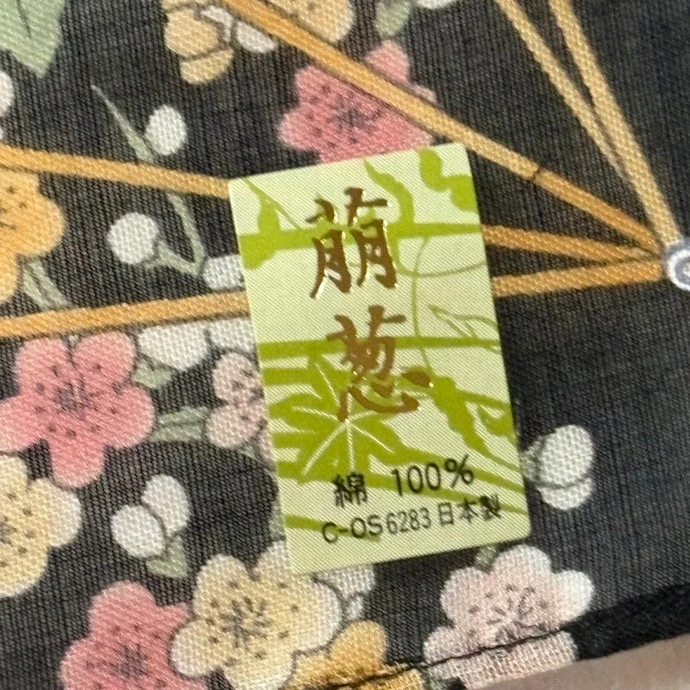 Vtg Scarf Handkerchief Floral Fan Cotton Black 16.5